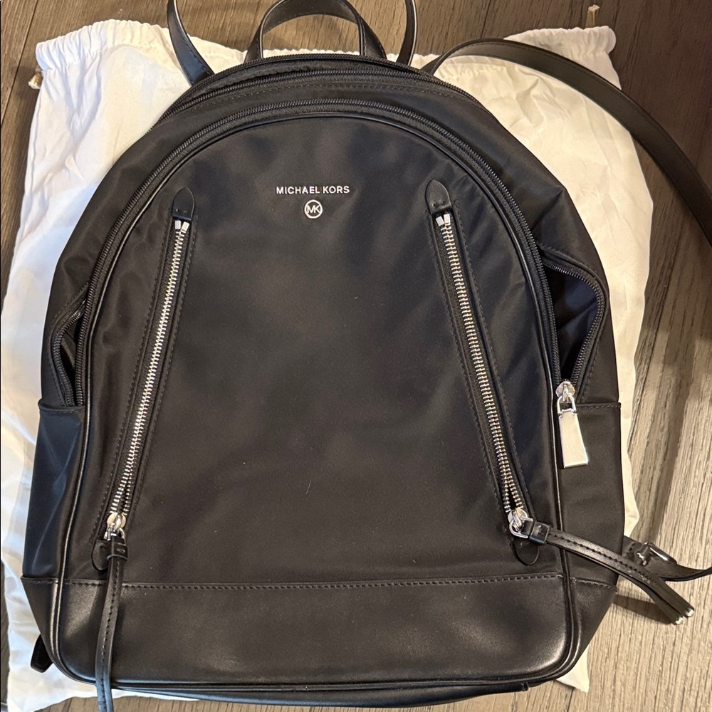 Michael Kors Black Backpack with Silver Accents